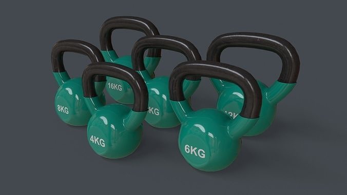 PBR 4-16KG Kettlebell V1 - Green Low-poly 3D model
