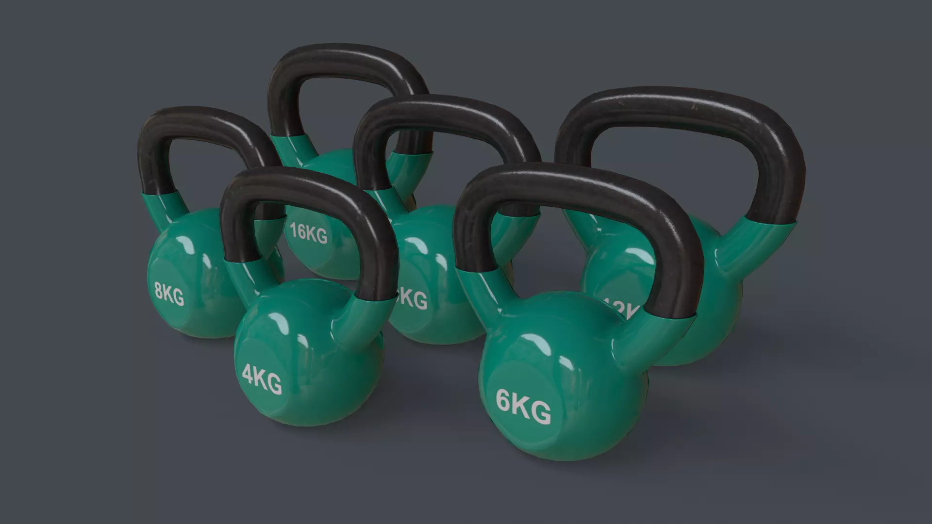 PBR 4-16KG Kettlebell V1 - Green Low-poly 3D model_0