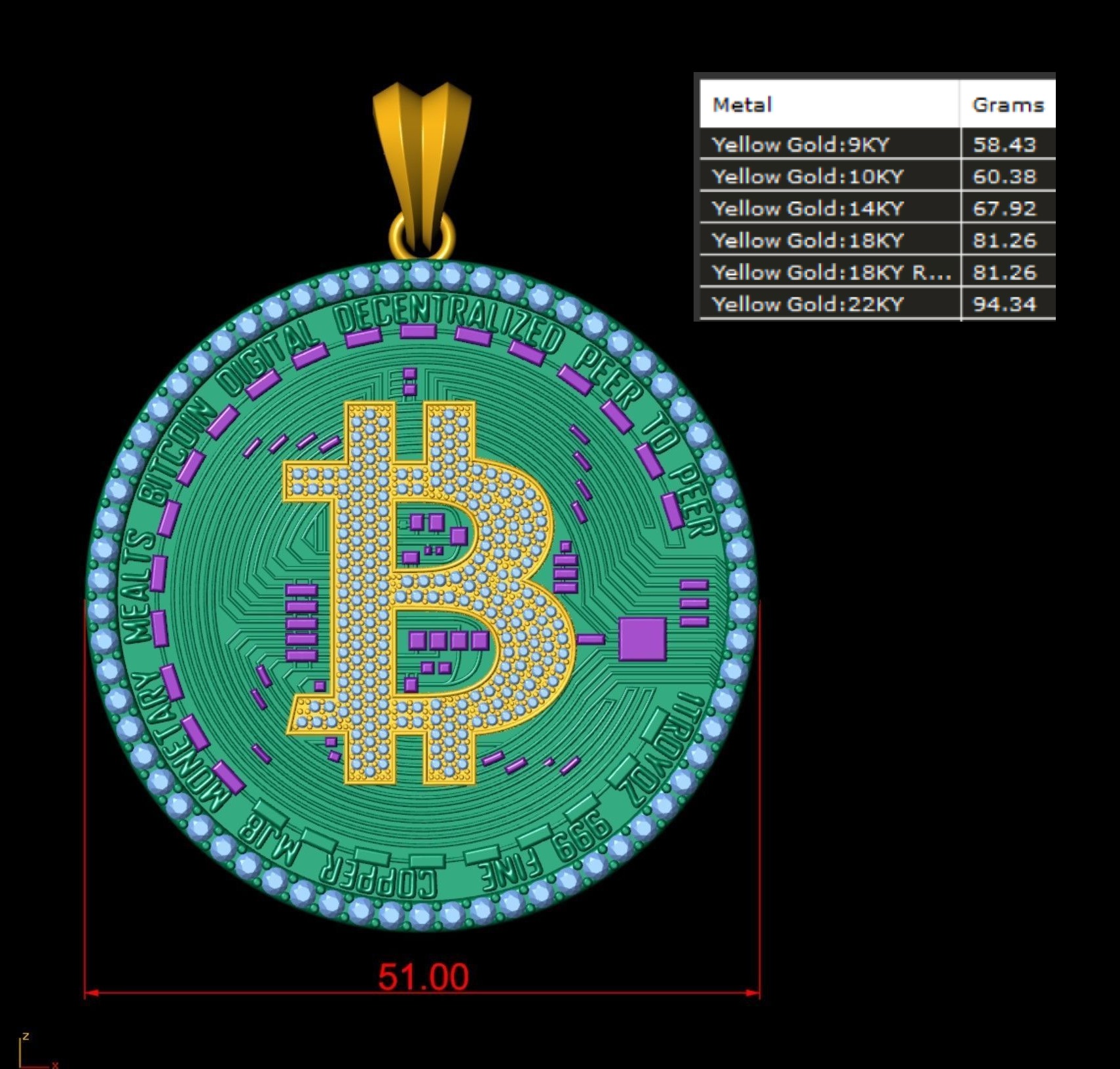 Diamond Bitcoin Pendant  3D print model_2