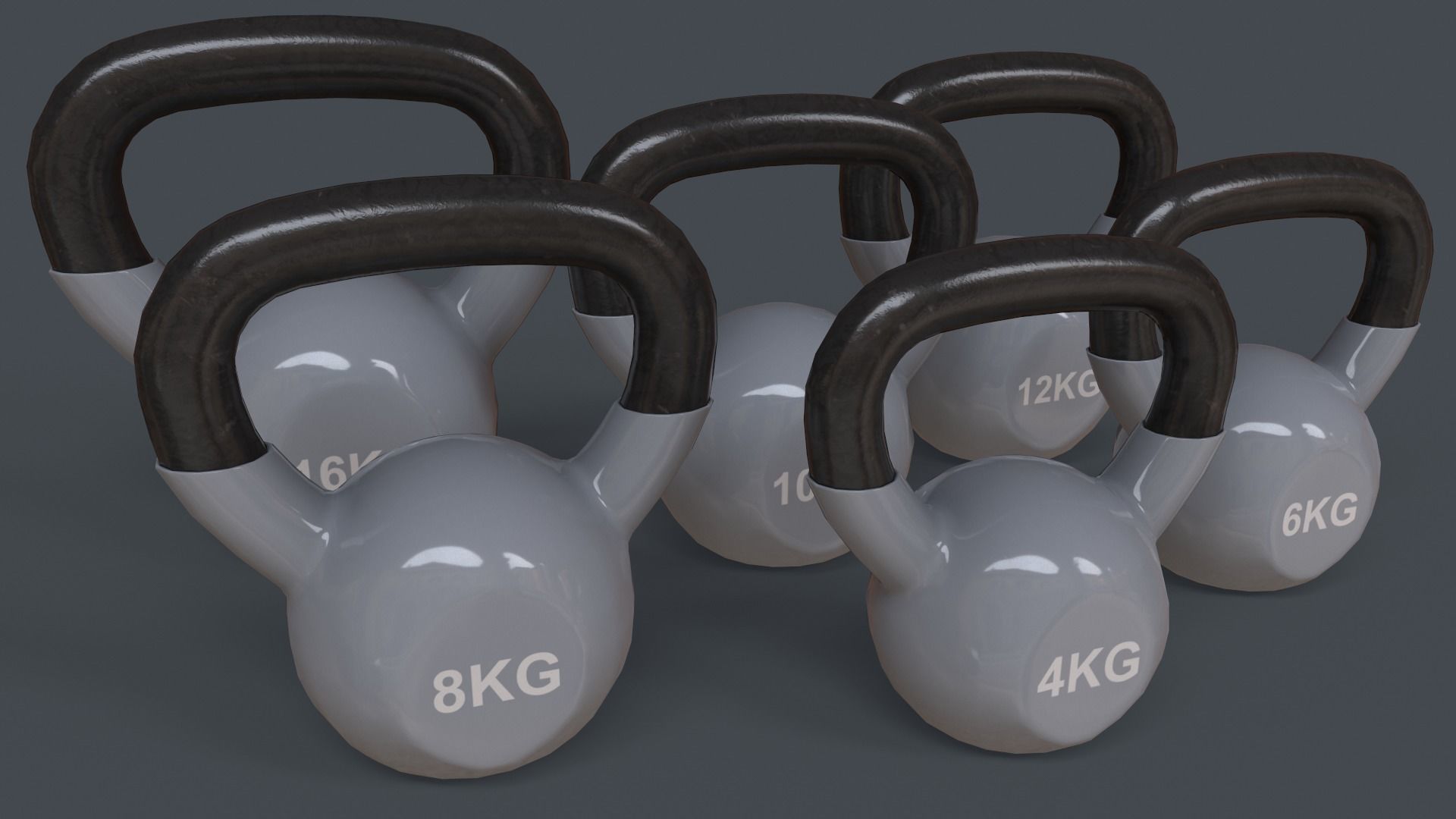 PBR 4-16KG Kettlebell V1 - Grey Low-poly 3D model_2