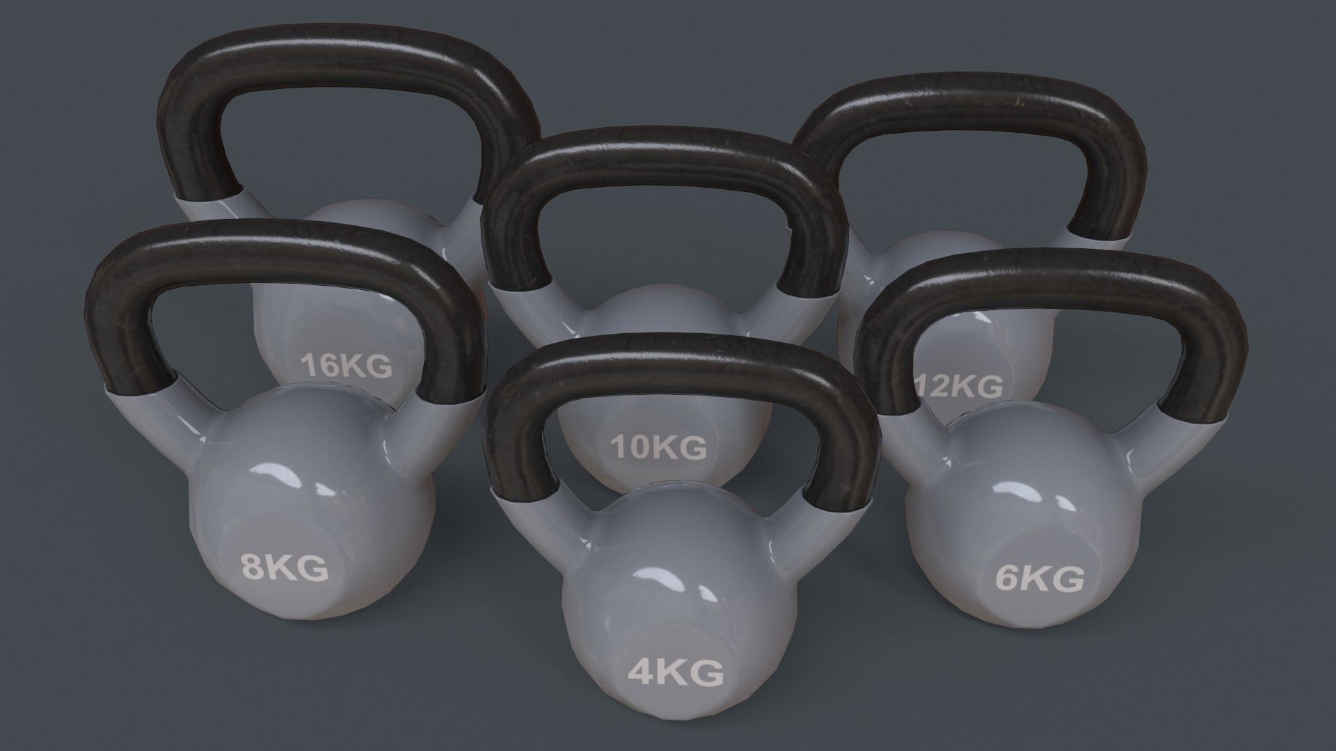 PBR 4-16KG Kettlebell V1 - Grey Low-poly 3D model_4