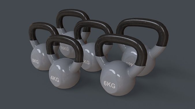 PBR 4-16KG Kettlebell V1 - Grey Low-poly 3D model