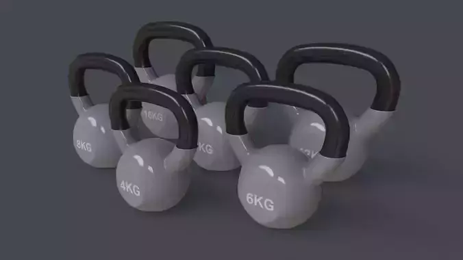PBR 4-16KG Kettlebell V1 - Grey Low-poly 3D model