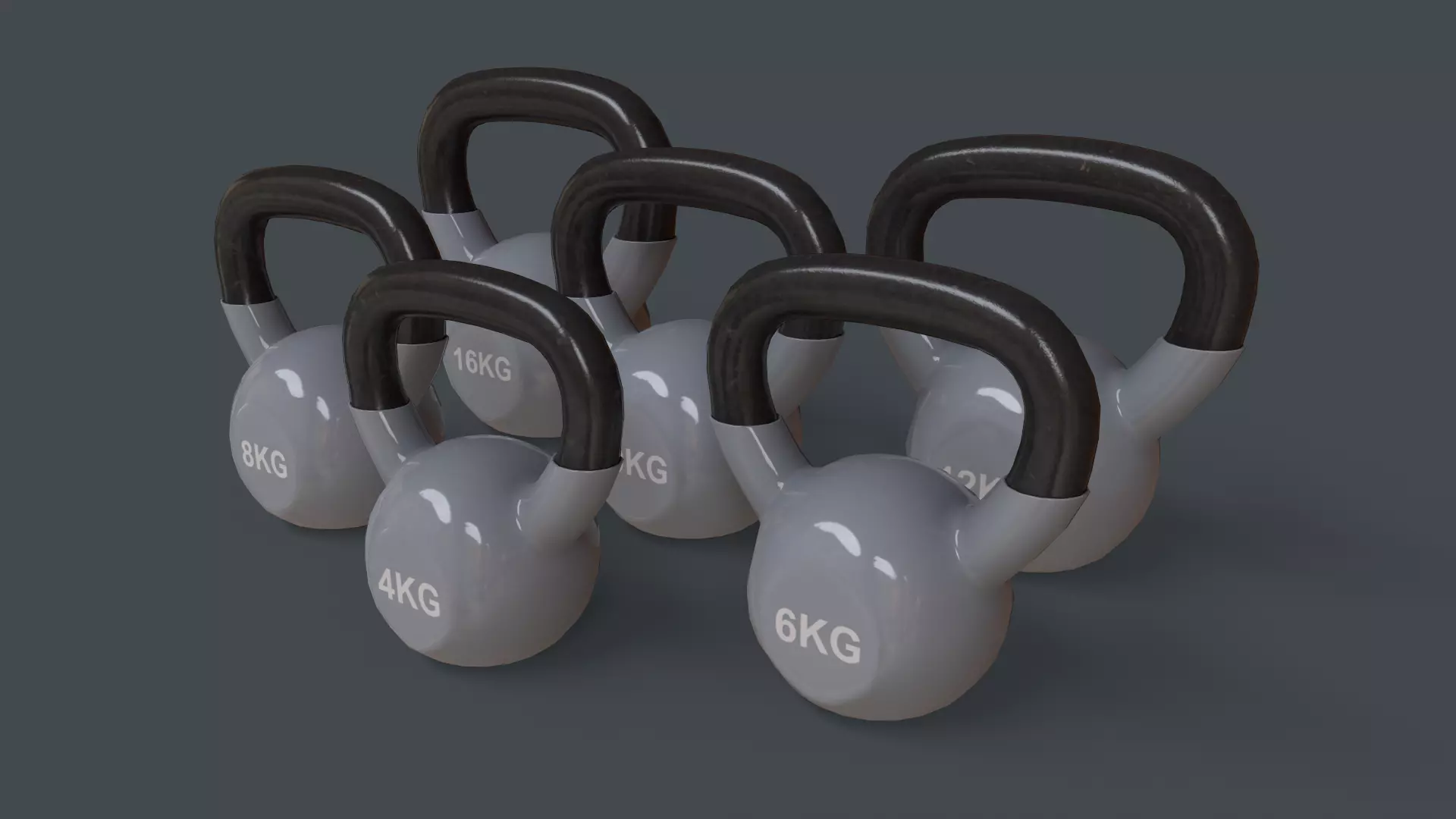 PBR 4-16KG Kettlebell V1 - Grey Low-poly 3D model_0