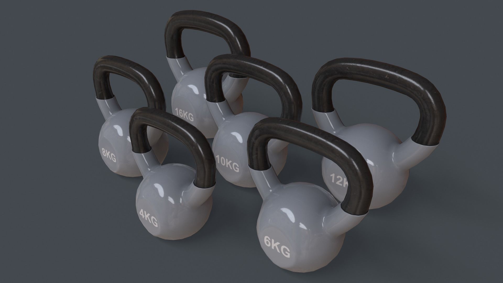 PBR 4-16KG Kettlebell V1 - Grey Low-poly 3D model_5
