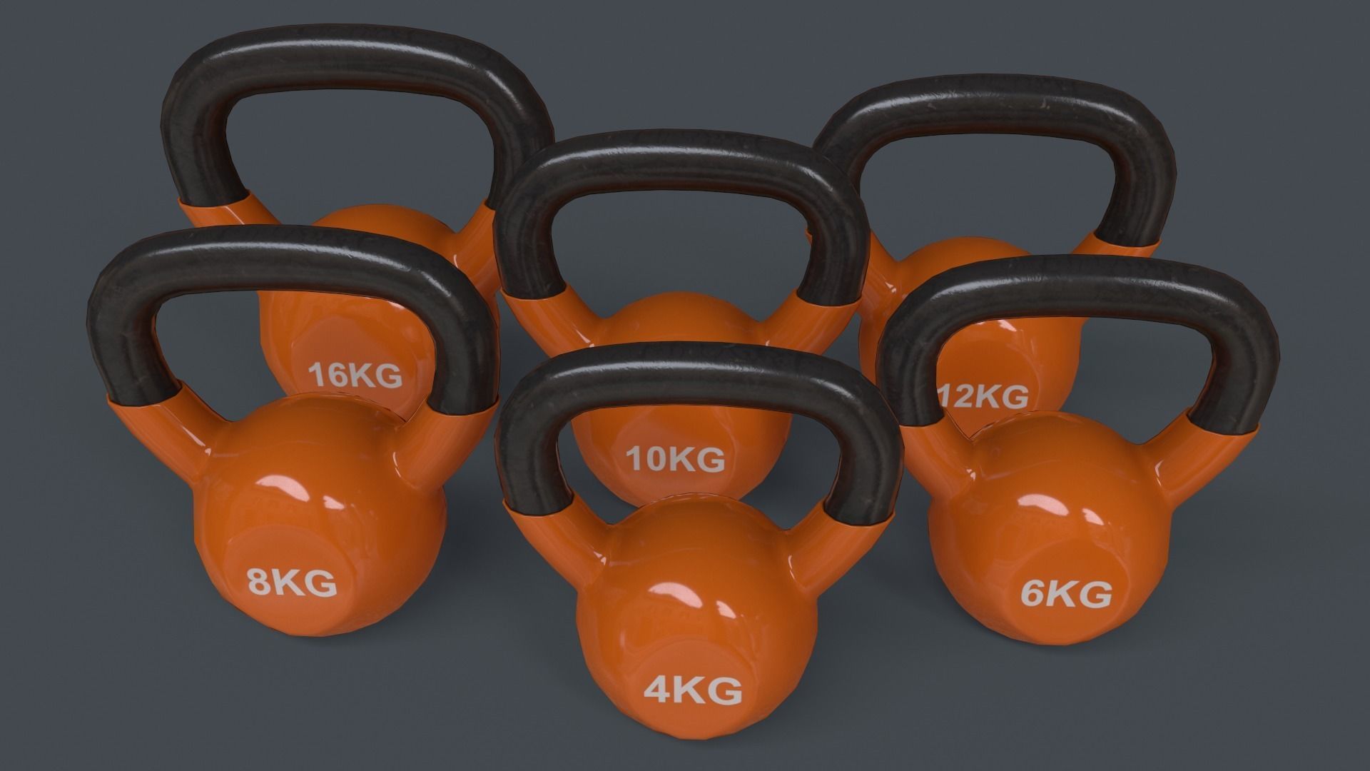 PBR 4-16KG Kettlebell V1 - Orange Low-poly 3D model_4