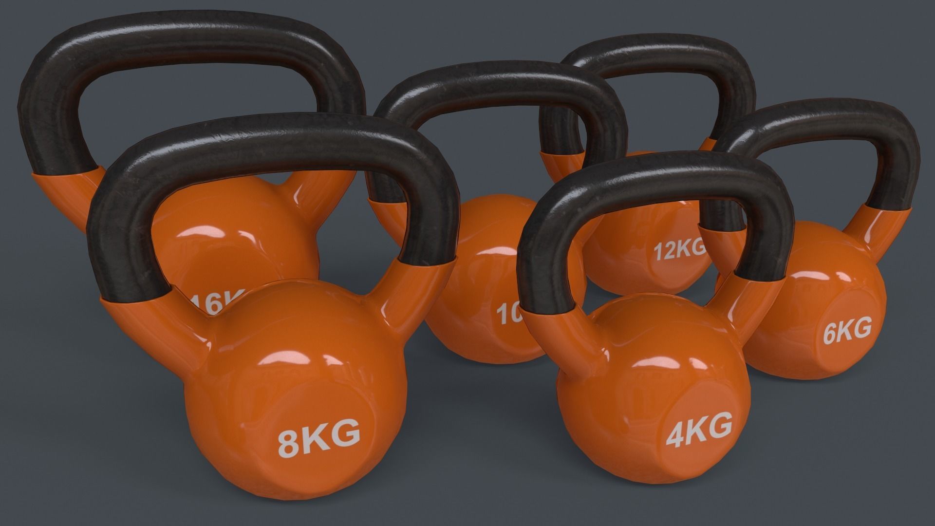 PBR 4-16KG Kettlebell V1 - Orange Low-poly 3D model_2