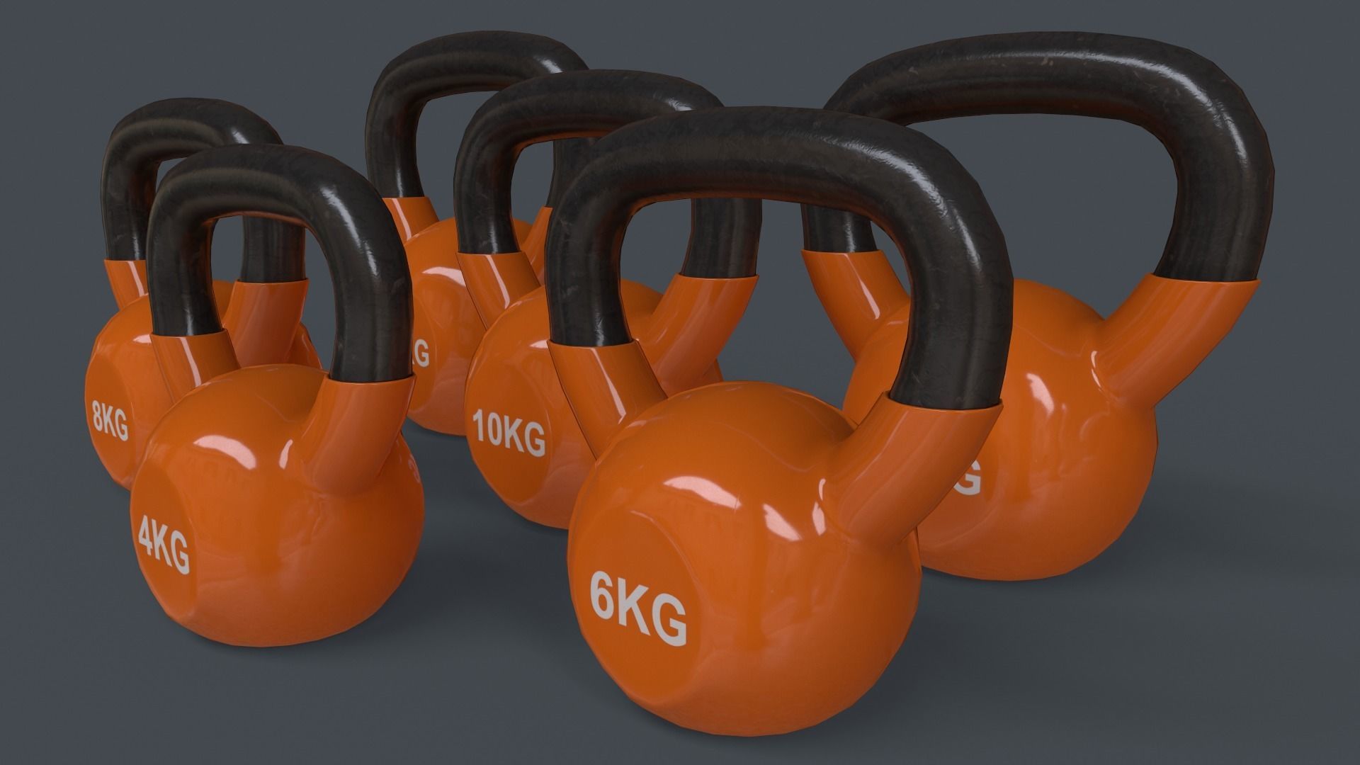 PBR 4-16KG Kettlebell V1 - Orange Low-poly 3D model_3