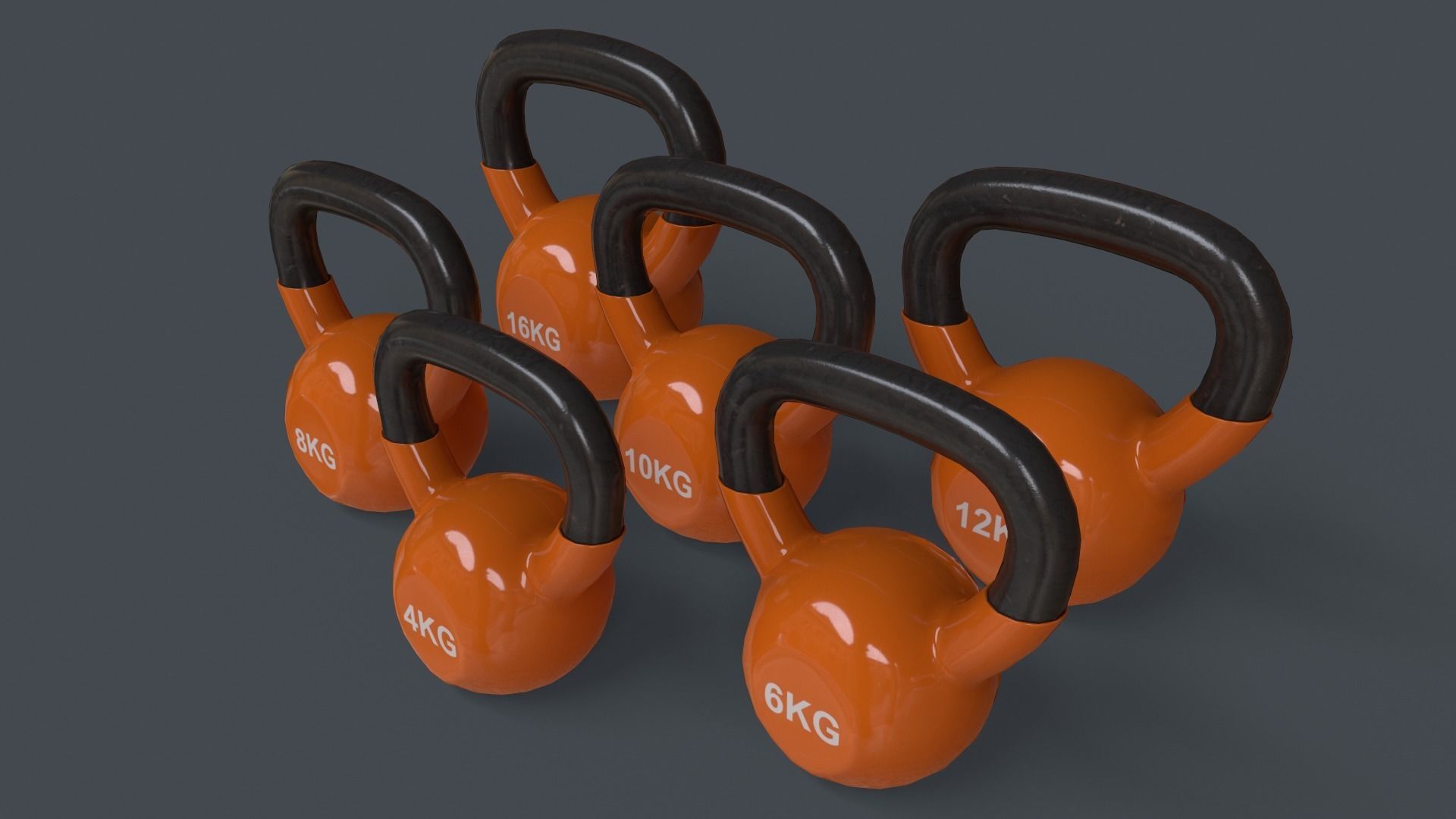 PBR 4-16KG Kettlebell V1 - Orange Low-poly 3D model_5