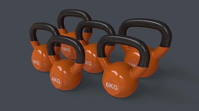 PBR 4-16KG Kettlebell V1 - Orange Low-poly 3D model