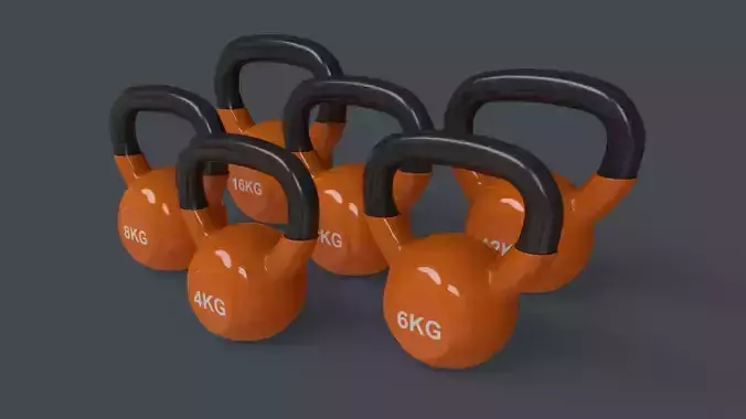 PBR 4-16KG Kettlebell V1 - Orange Low-poly 3D model