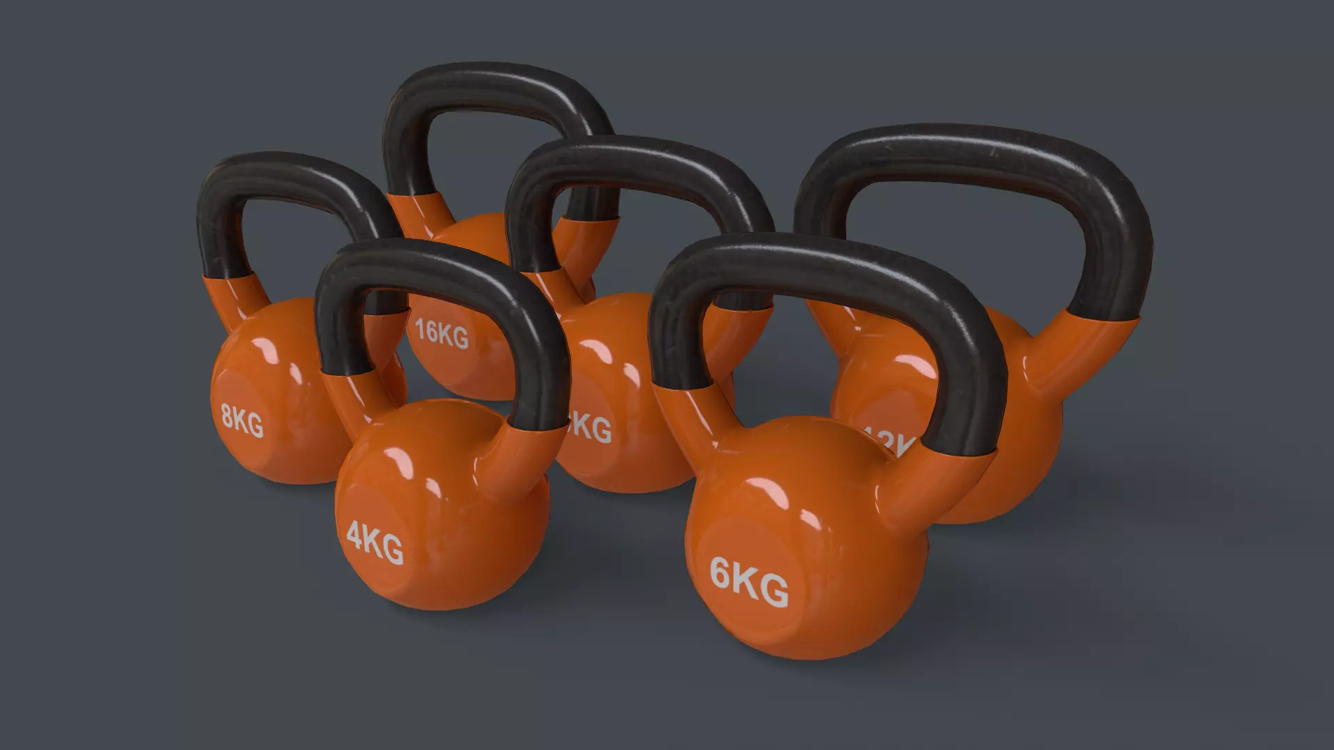 PBR 4-16KG Kettlebell V1 - Orange Low-poly 3D model_0