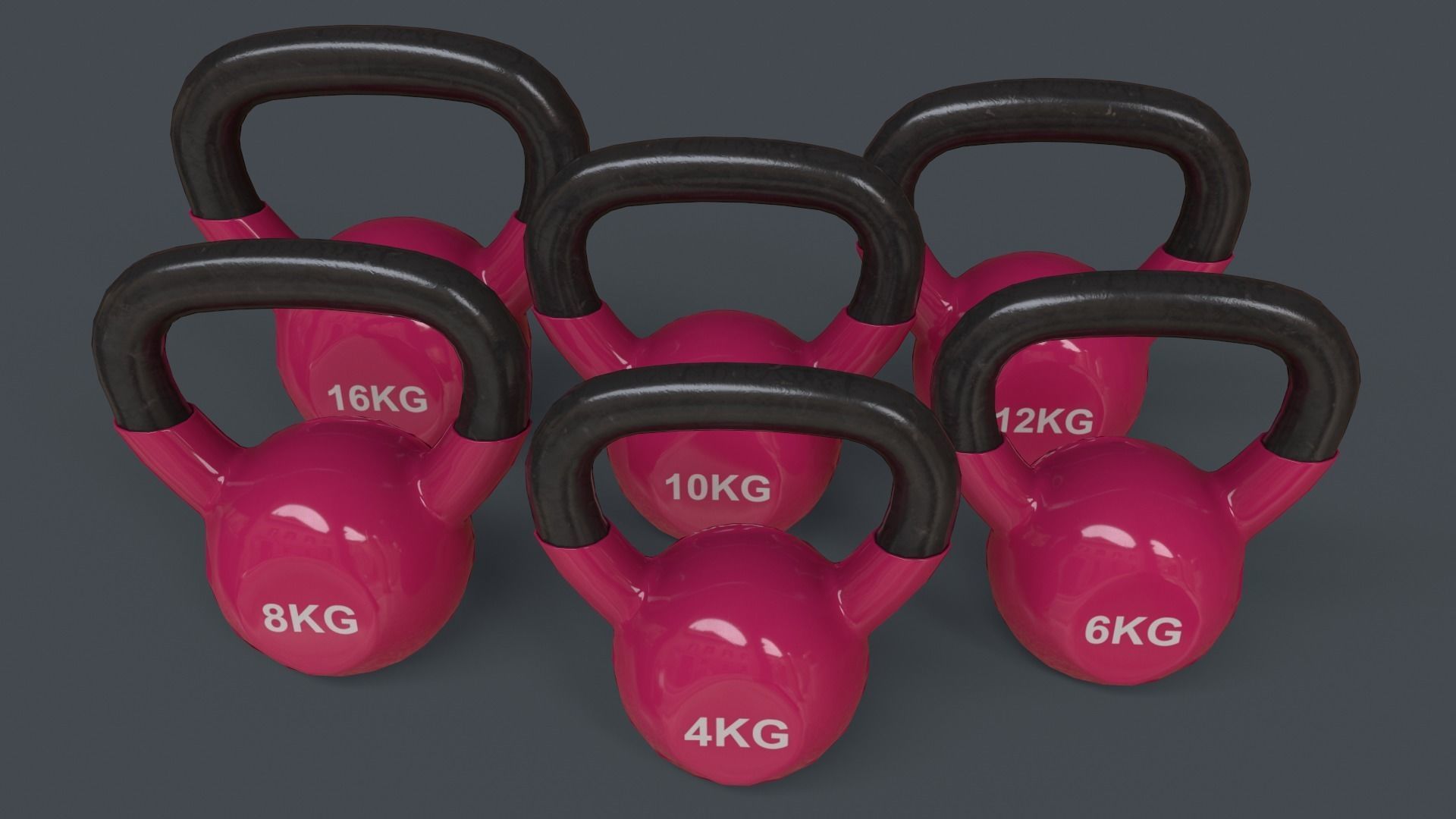 PBR 4-16KG Kettlebell V1 - Pink Low-poly 3D model_4