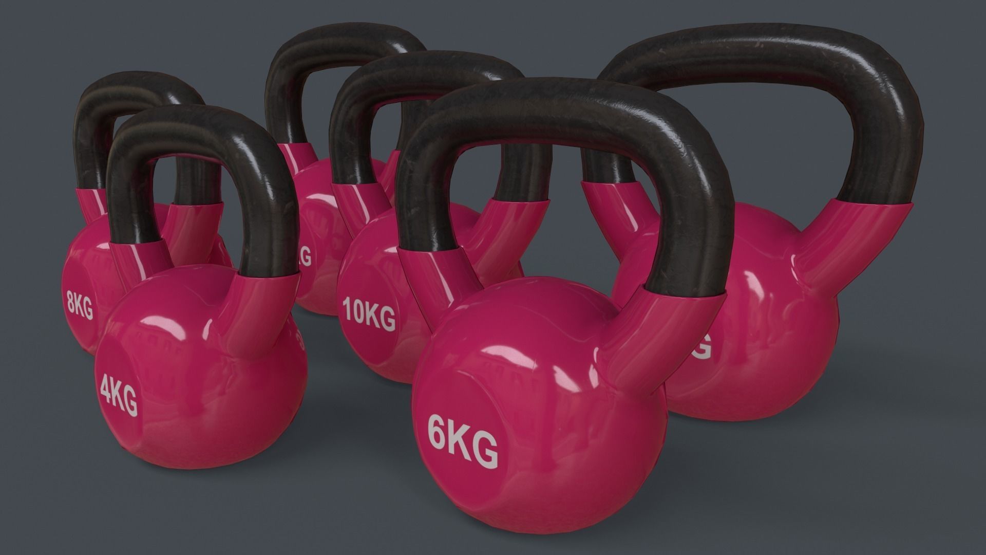 PBR 4-16KG Kettlebell V1 - Pink Low-poly 3D model_3