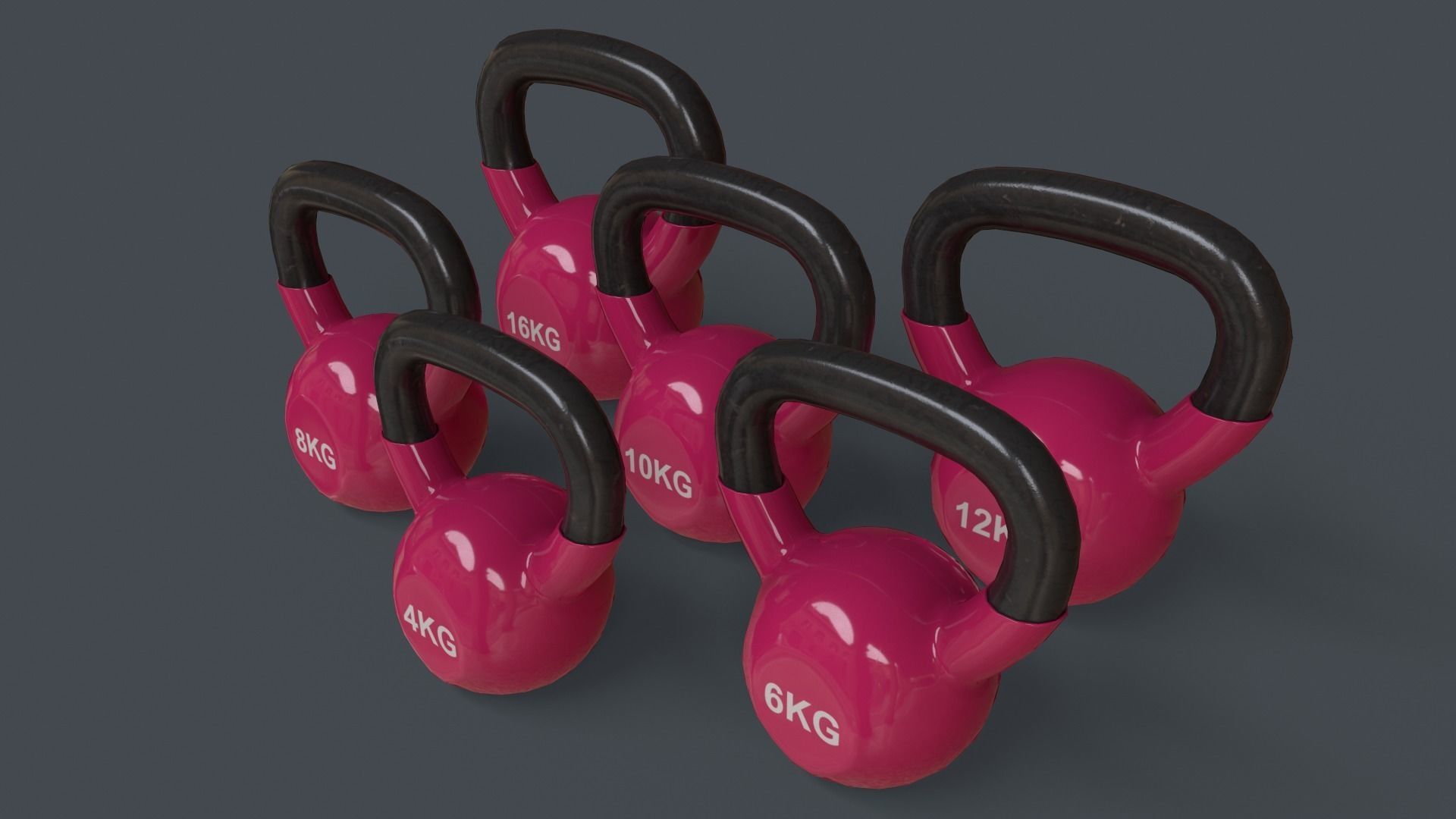 PBR 4-16KG Kettlebell V1 - Pink Low-poly 3D model_5