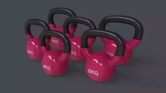 PBR 4-16KG Kettlebell V1 - Pink Low-poly 3D model