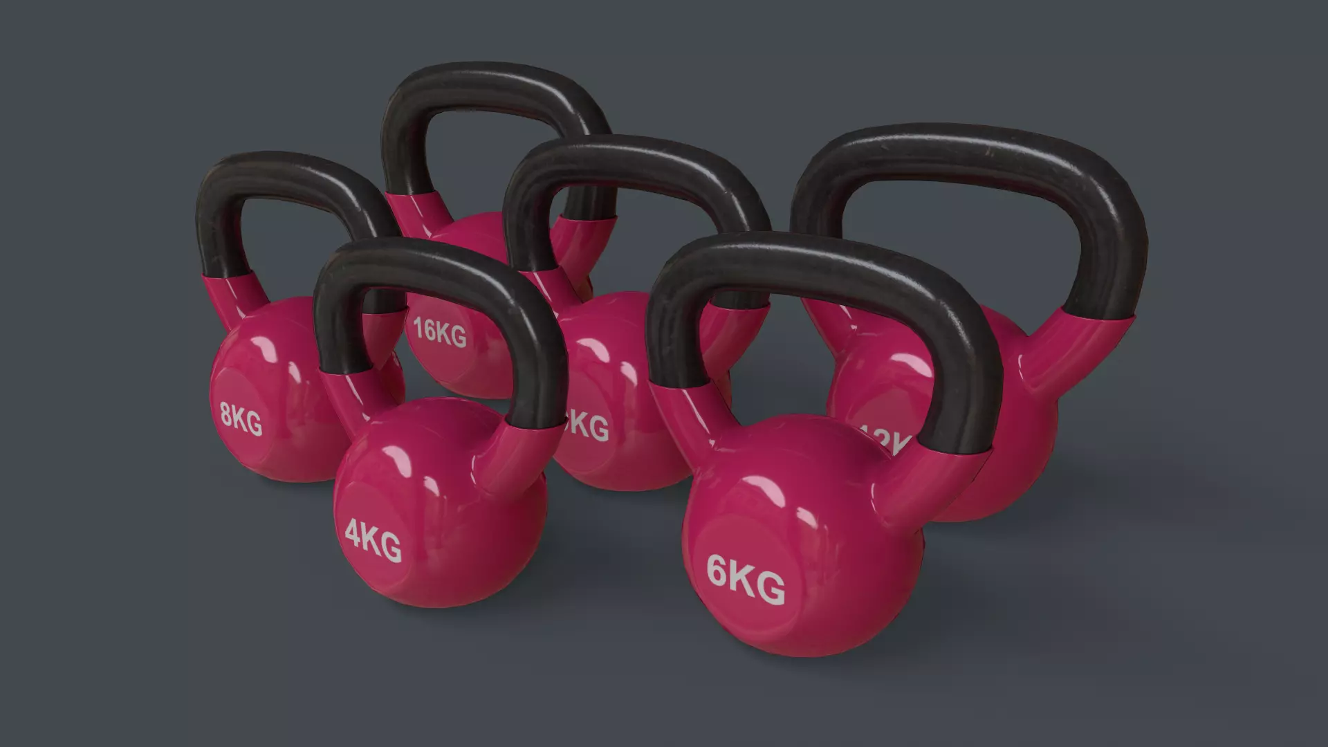 PBR 4-16KG Kettlebell V1 - Pink Low-poly 3D model_0