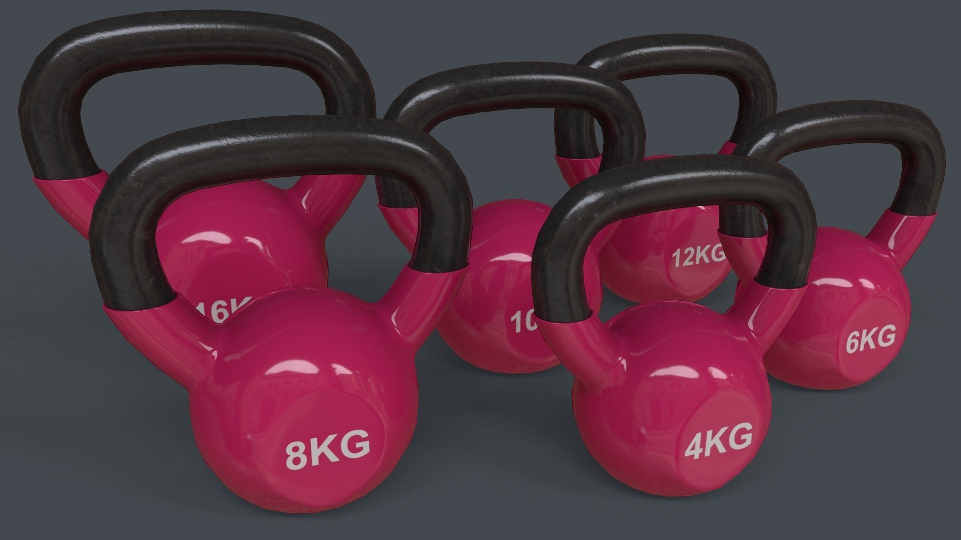 PBR 4-16KG Kettlebell V1 - Pink Low-poly 3D model_2