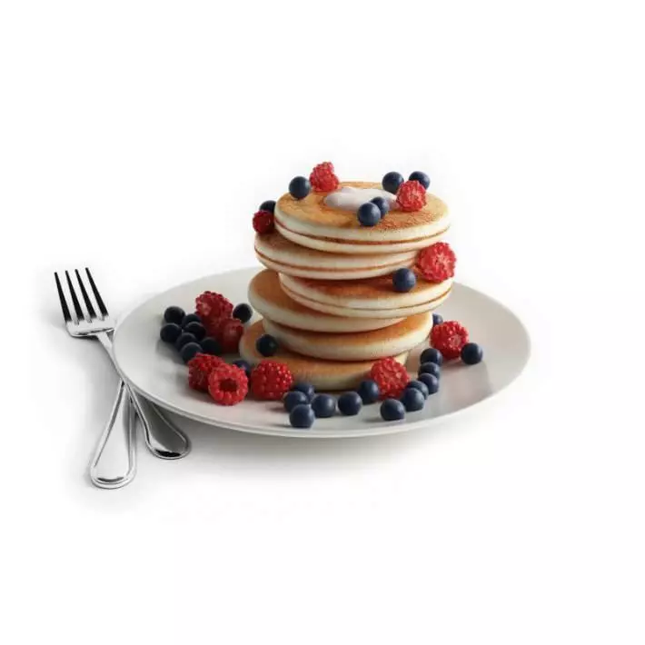 Pancakes With Berries In A Plate 3D model_0