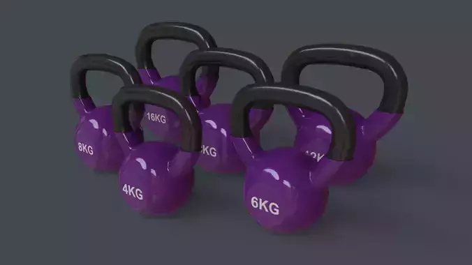 PBR 4-16KG Kettlebell V1 - Purple Low-poly 3D model