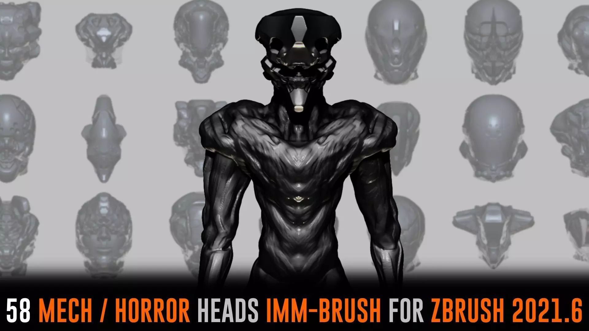 58 Mech Horror Heads IMM-Brush For Zbrush - OBJ and FBX Version 3D model_0