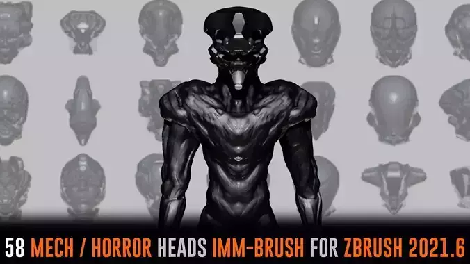 58 Mech Horror Heads IMM-Brush For Zbrush - OBJ and FBX Version 3D model