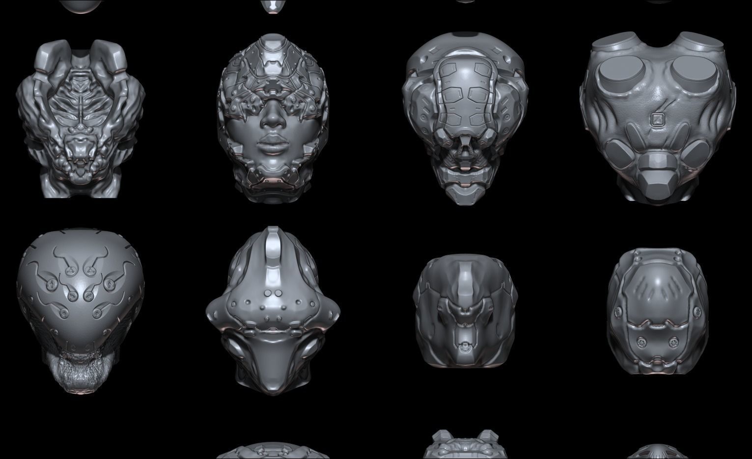 58 Mech Horror Heads IMM-Brush For Zbrush - OBJ and FBX Version 3D model_5