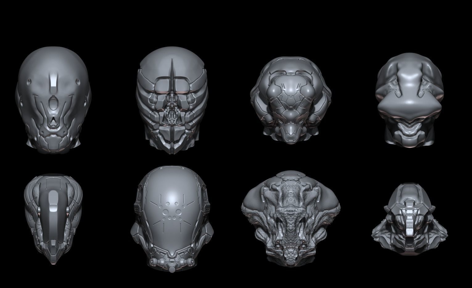 58 Mech Horror Heads IMM-Brush For Zbrush - OBJ and FBX Version 3D model_3