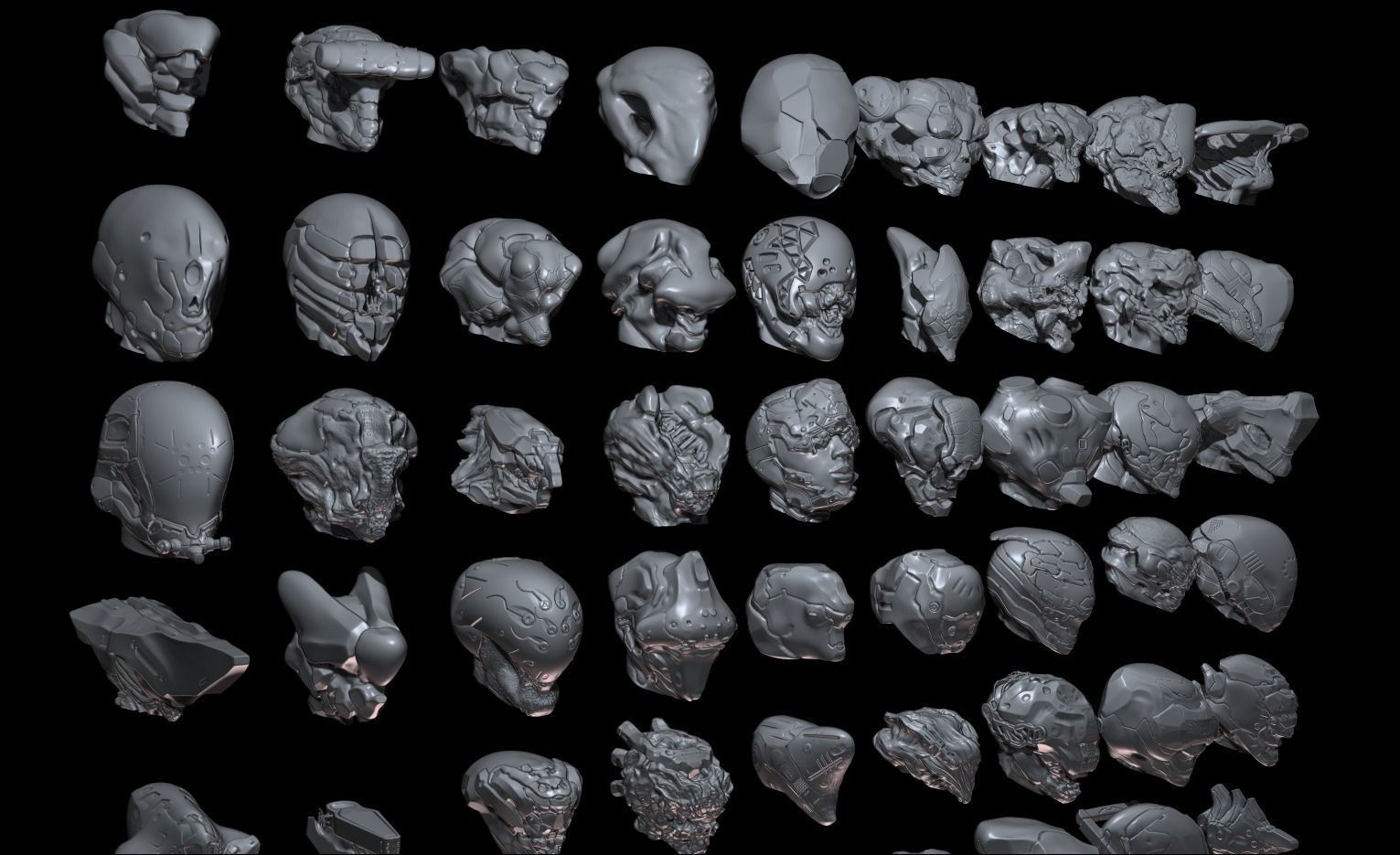 58 Mech Horror Heads IMM-Brush For Zbrush - OBJ and FBX Version 3D model_8