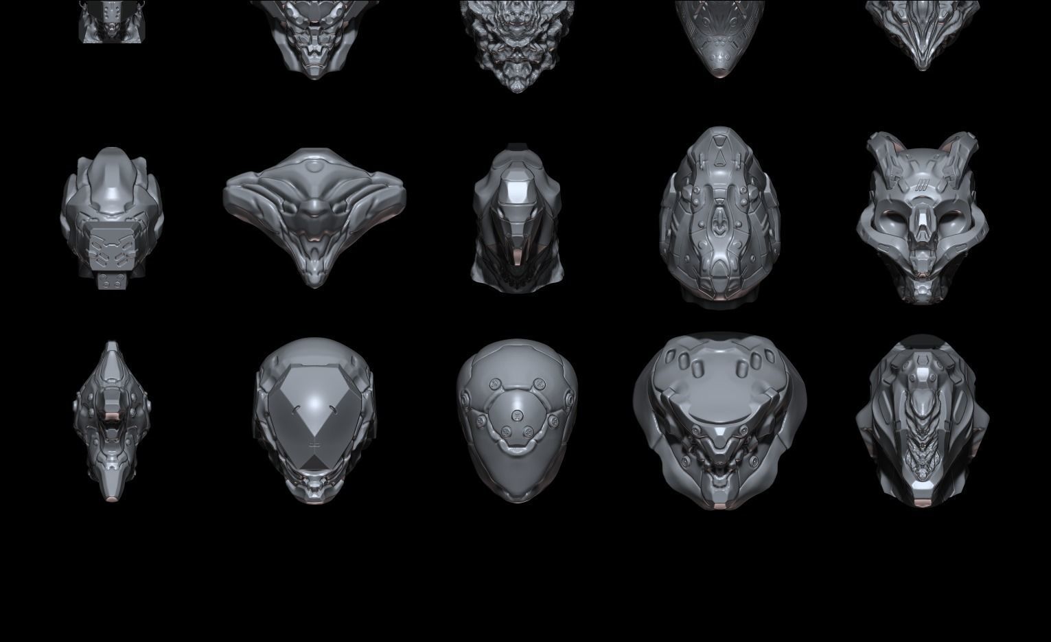 58 Mech Horror Heads IMM-Brush For Zbrush - OBJ and FBX Version 3D model_7