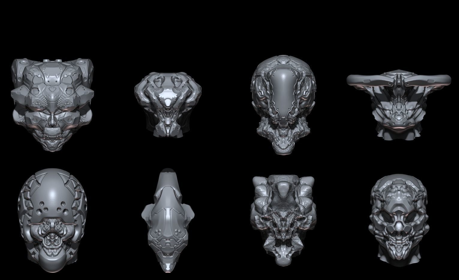 58 Mech Horror Heads IMM-Brush For Zbrush - OBJ and FBX Version 3D model_2