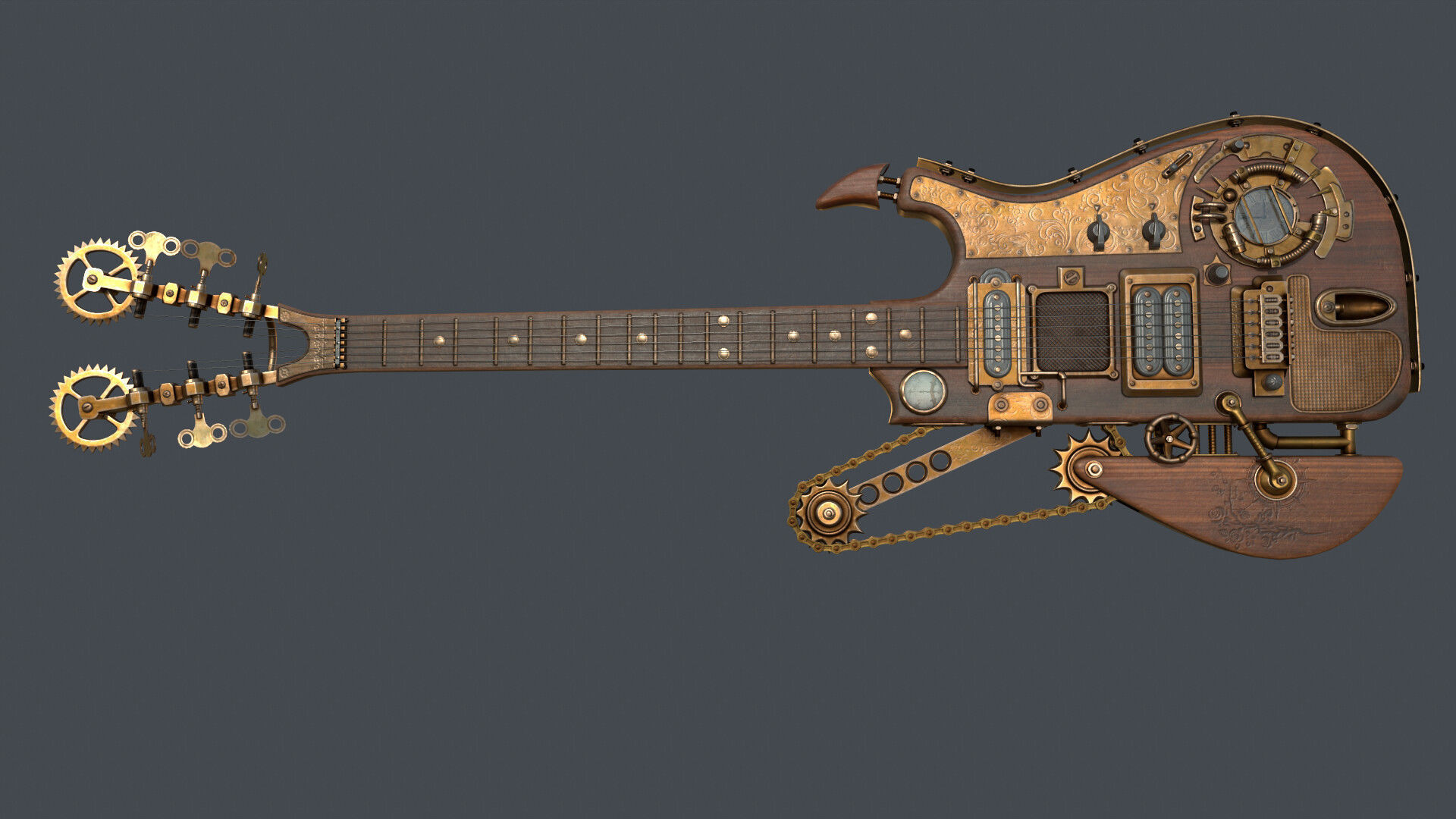 Steampunk guitar Low-poly 3D model_2
