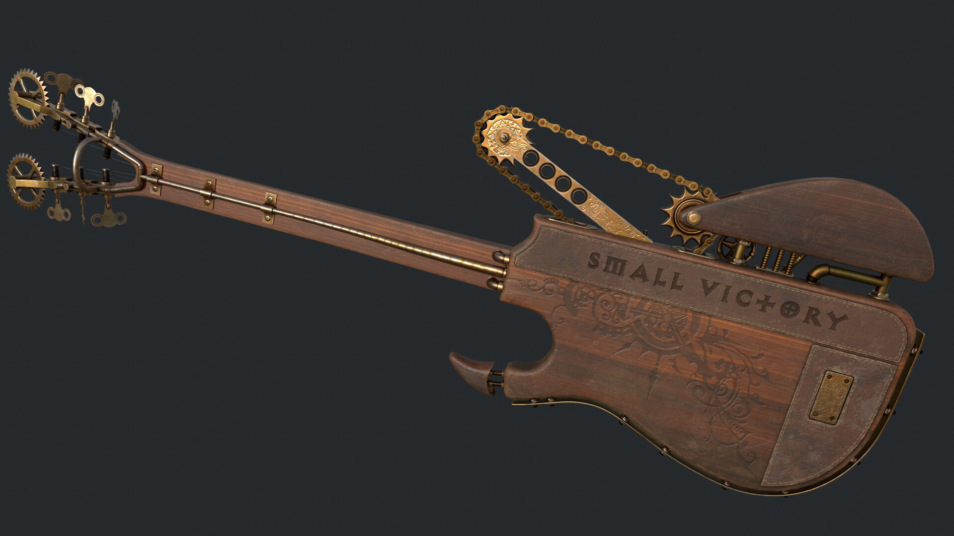 Steampunk guitar Low-poly 3D model_3