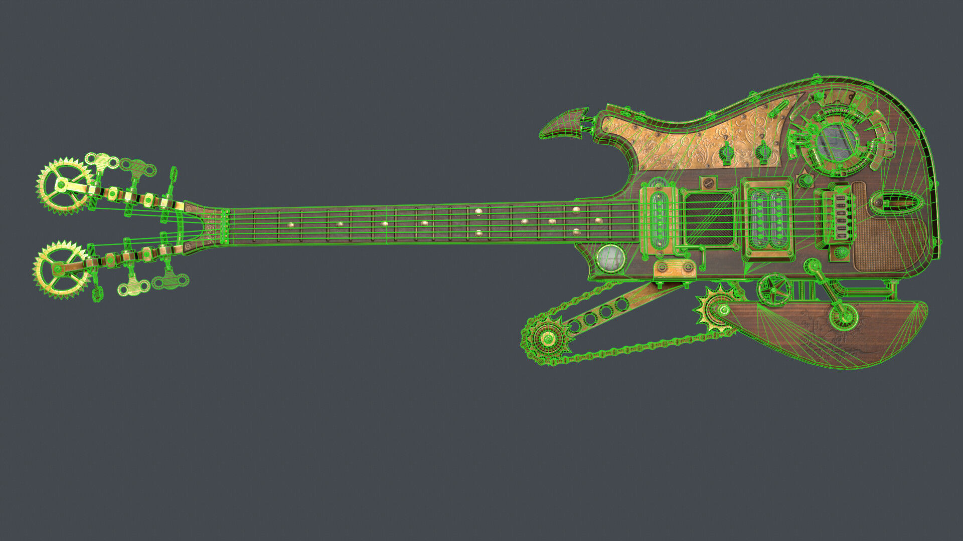 Steampunk guitar Low-poly 3D model_6