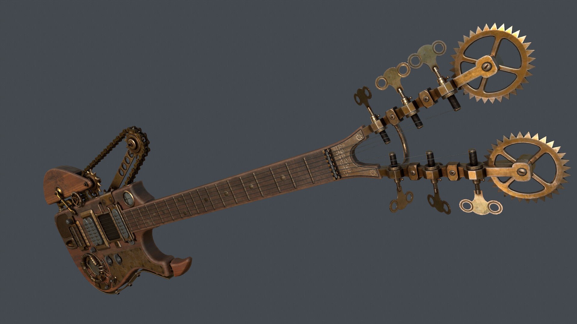 Steampunk guitar Low-poly 3D model_5