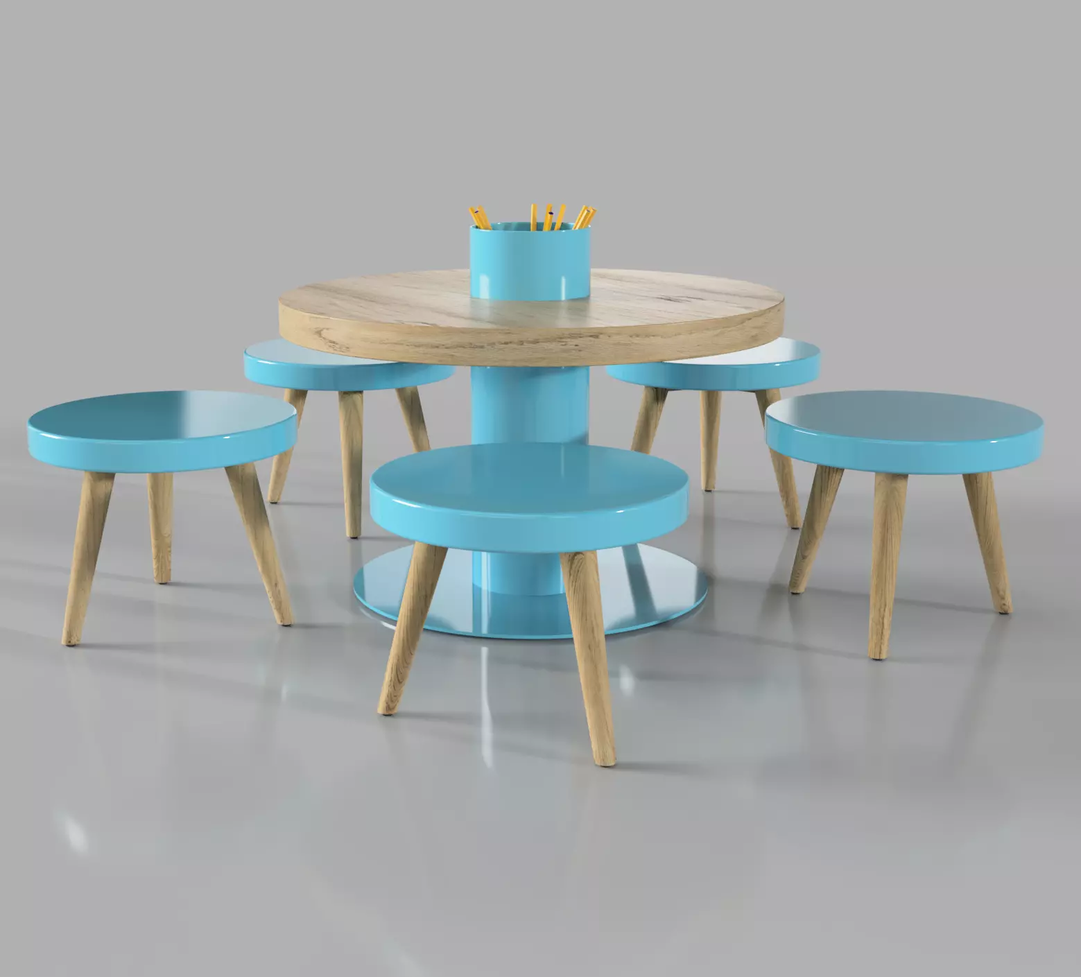 Children Kids drawing table with penholder and chair 3D model_0