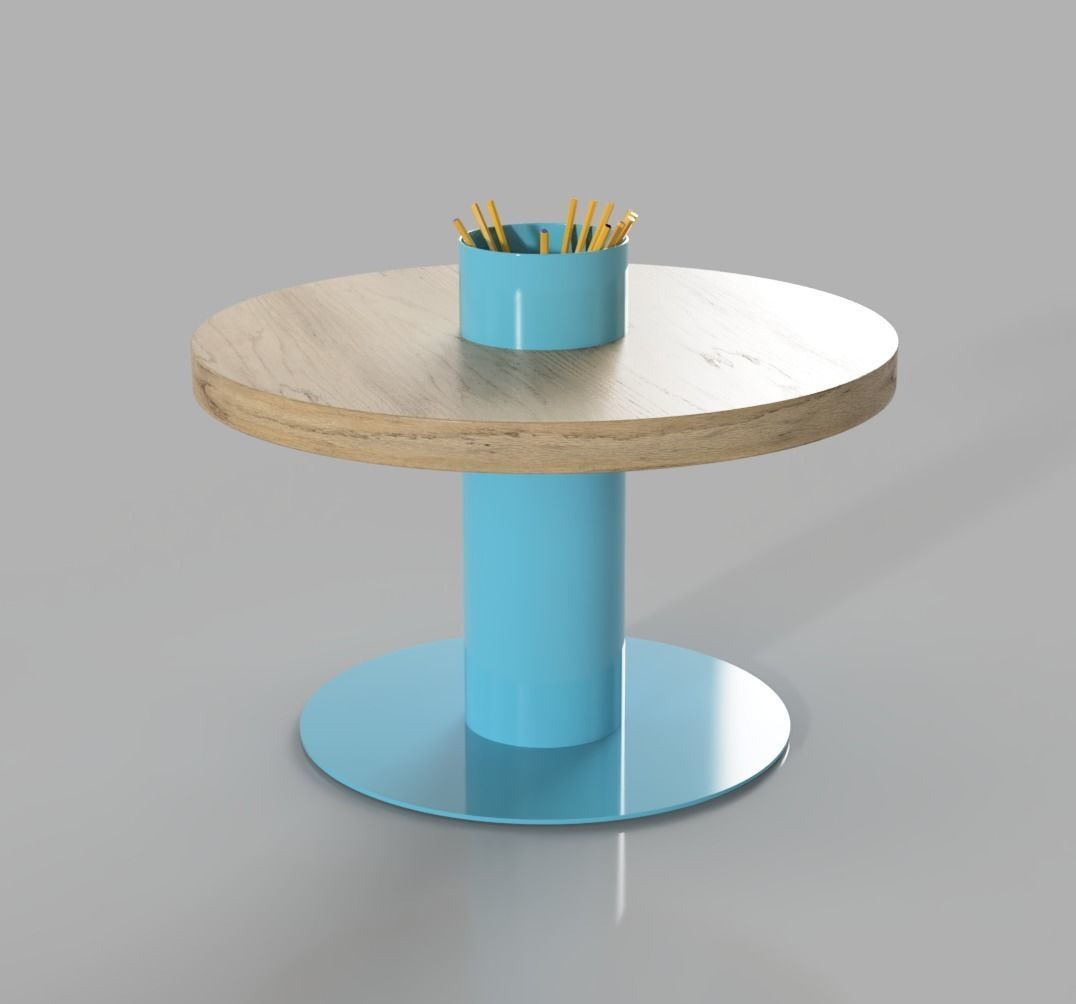 Children Kids drawing table with penholder and chair 3D model_4