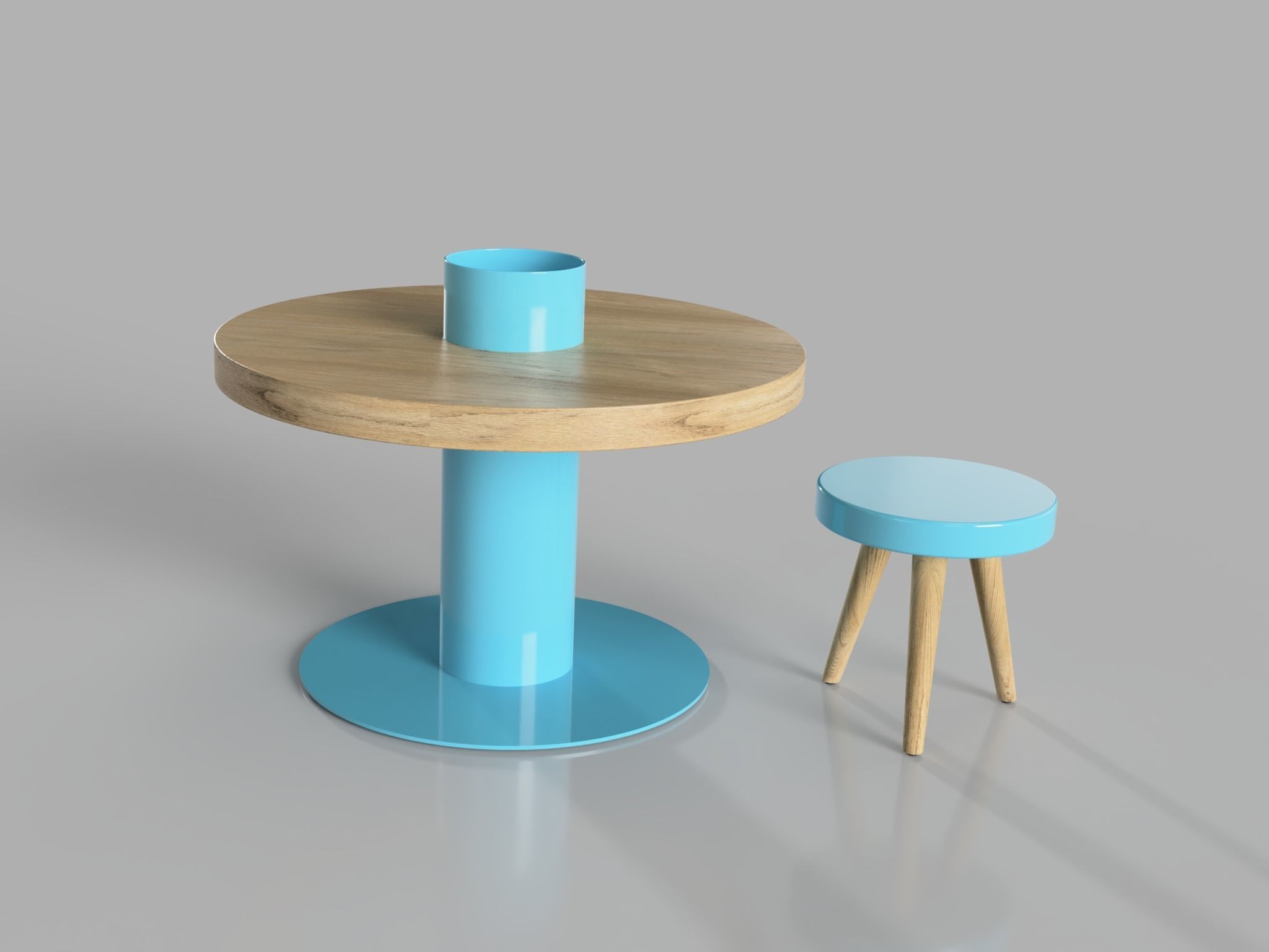 Children Kids drawing table with penholder and chair 3D model_3