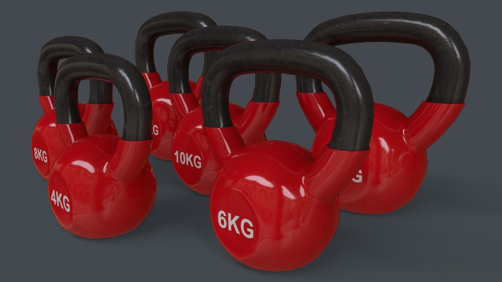PBR 4-16KG Kettlebell V1 - Red Low-poly 3D model_3