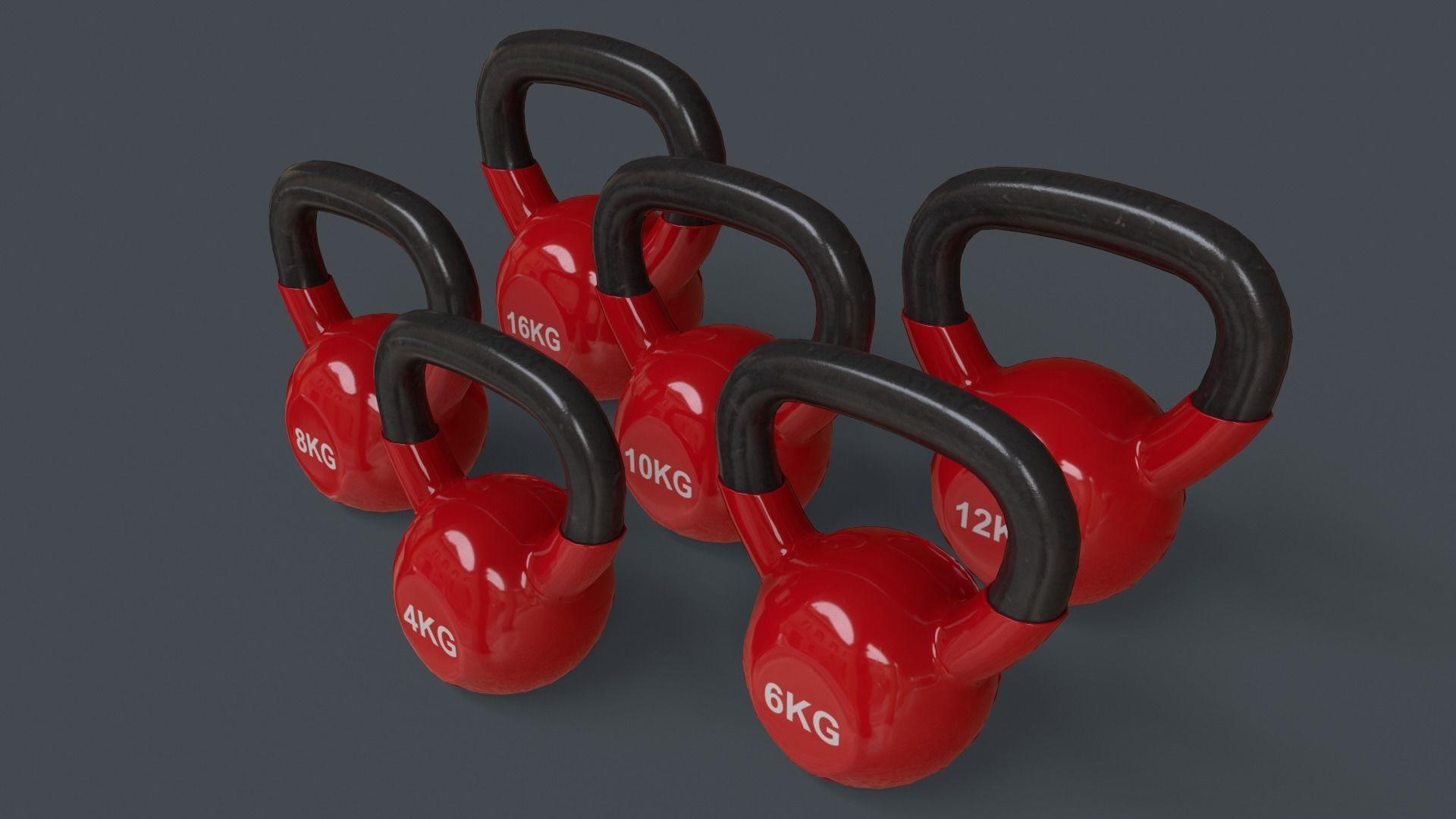 PBR 4-16KG Kettlebell V1 - Red Low-poly 3D model_5