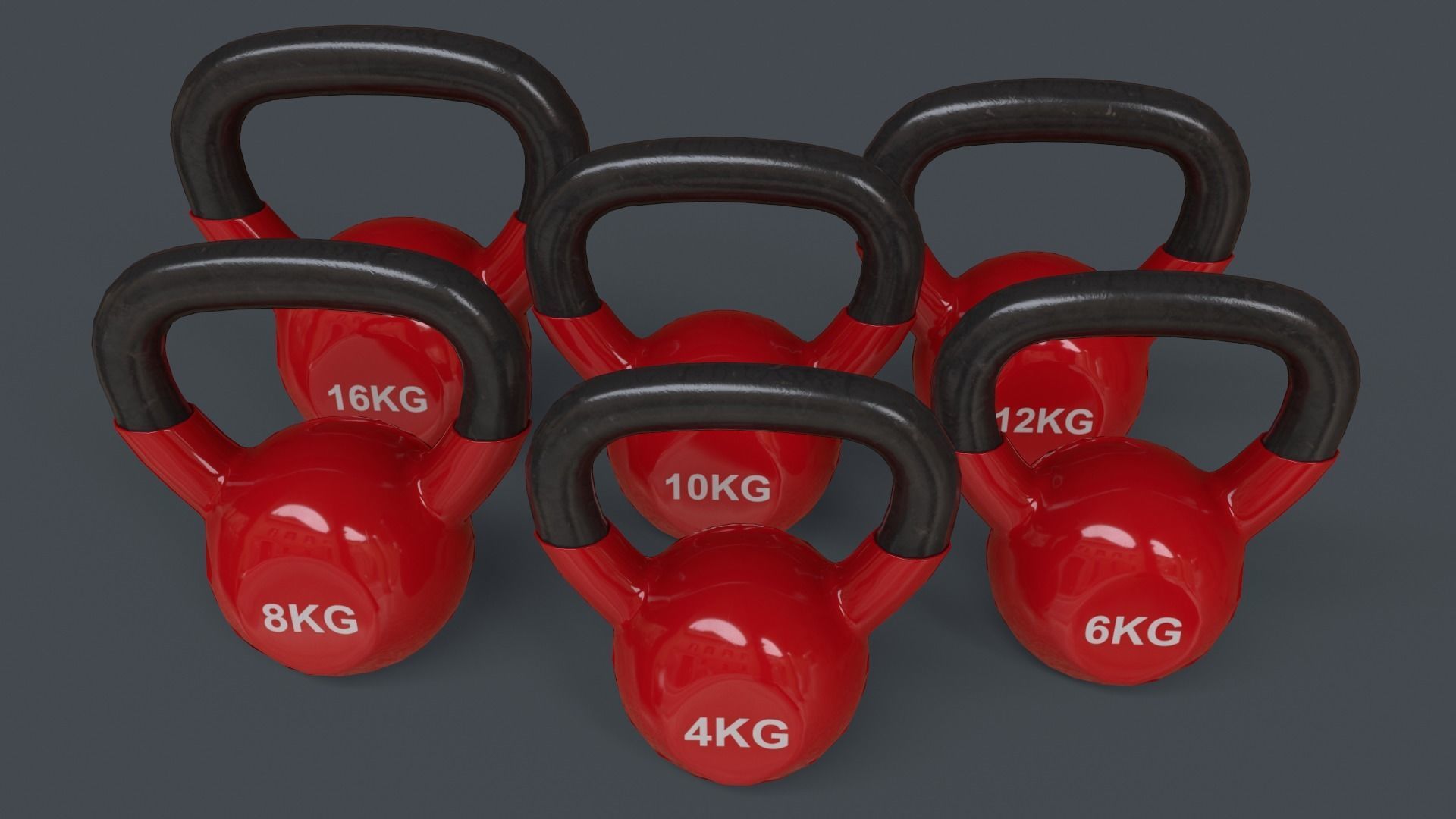 PBR 4-16KG Kettlebell V1 - Red Low-poly 3D model_4
