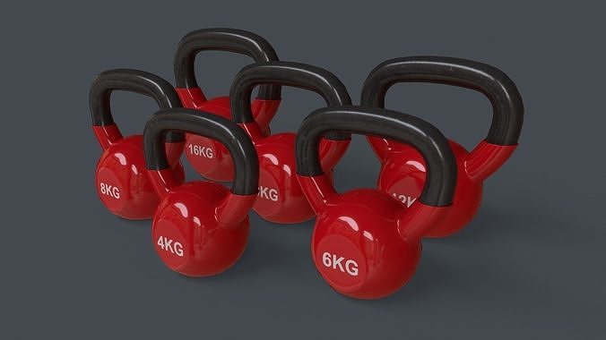 PBR 4-16KG Kettlebell V1 - Red Low-poly 3D model
