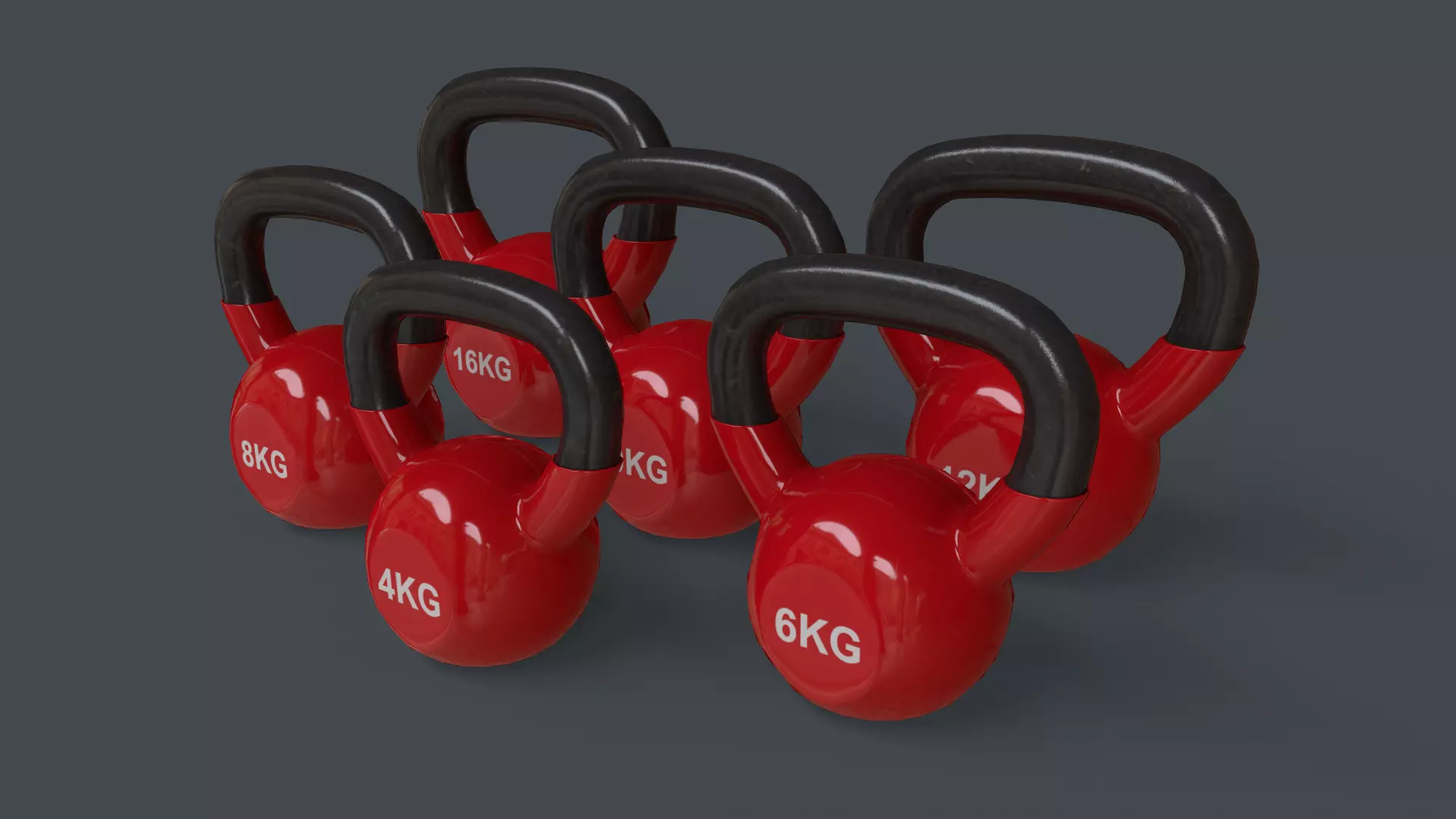 PBR 4-16KG Kettlebell V1 - Red Low-poly 3D model_0