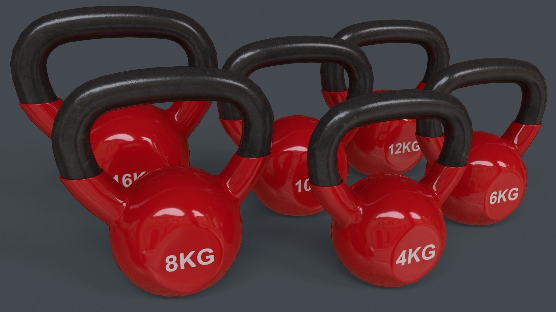 PBR 4-16KG Kettlebell V1 - Red Low-poly 3D model_2