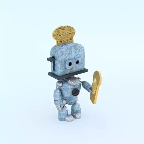 Low-Poly 3D model robot holding piece of bread