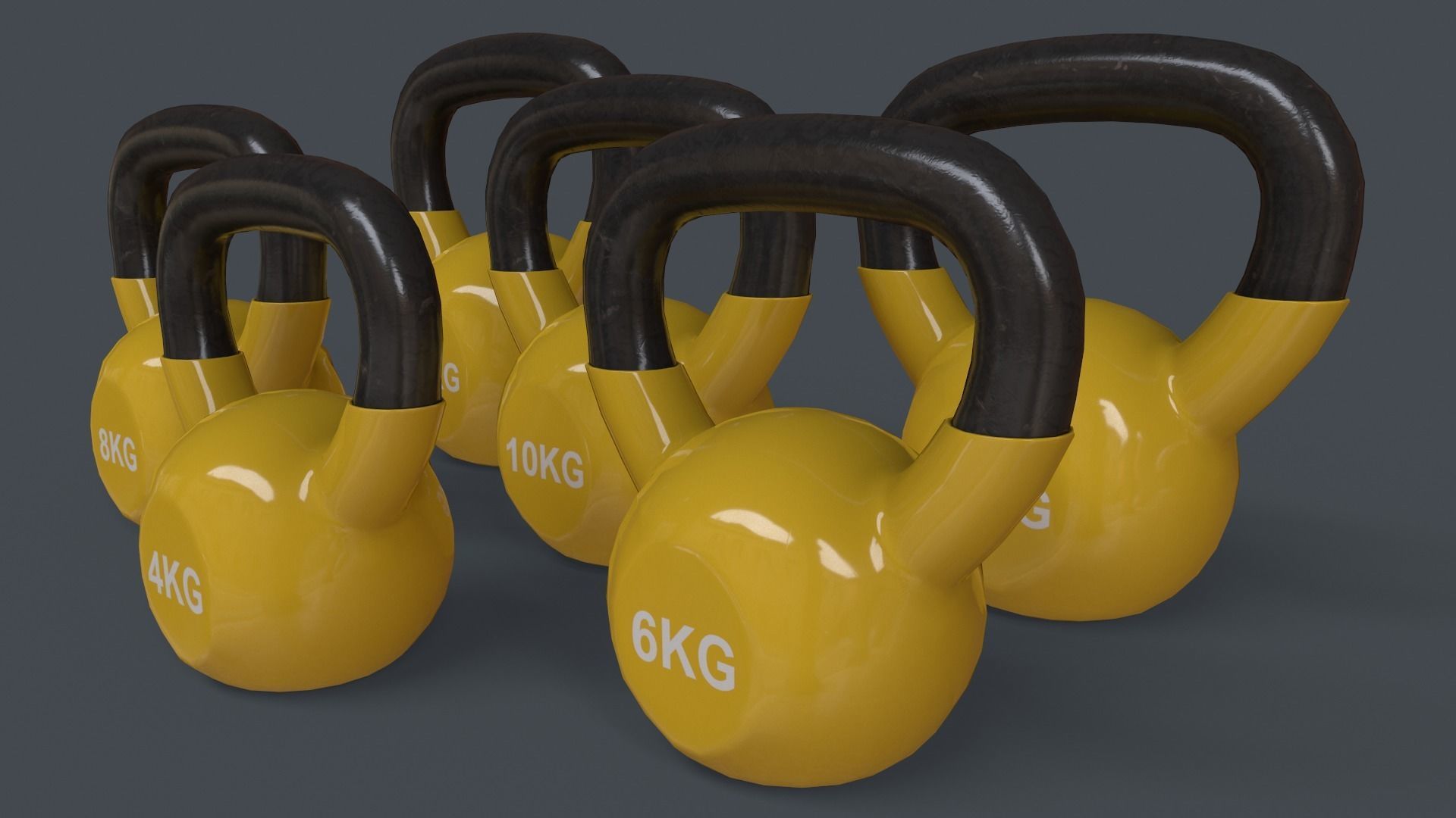 PBR 4-16KG Kettlebell V1 - Yellow Low-poly 3D model_3