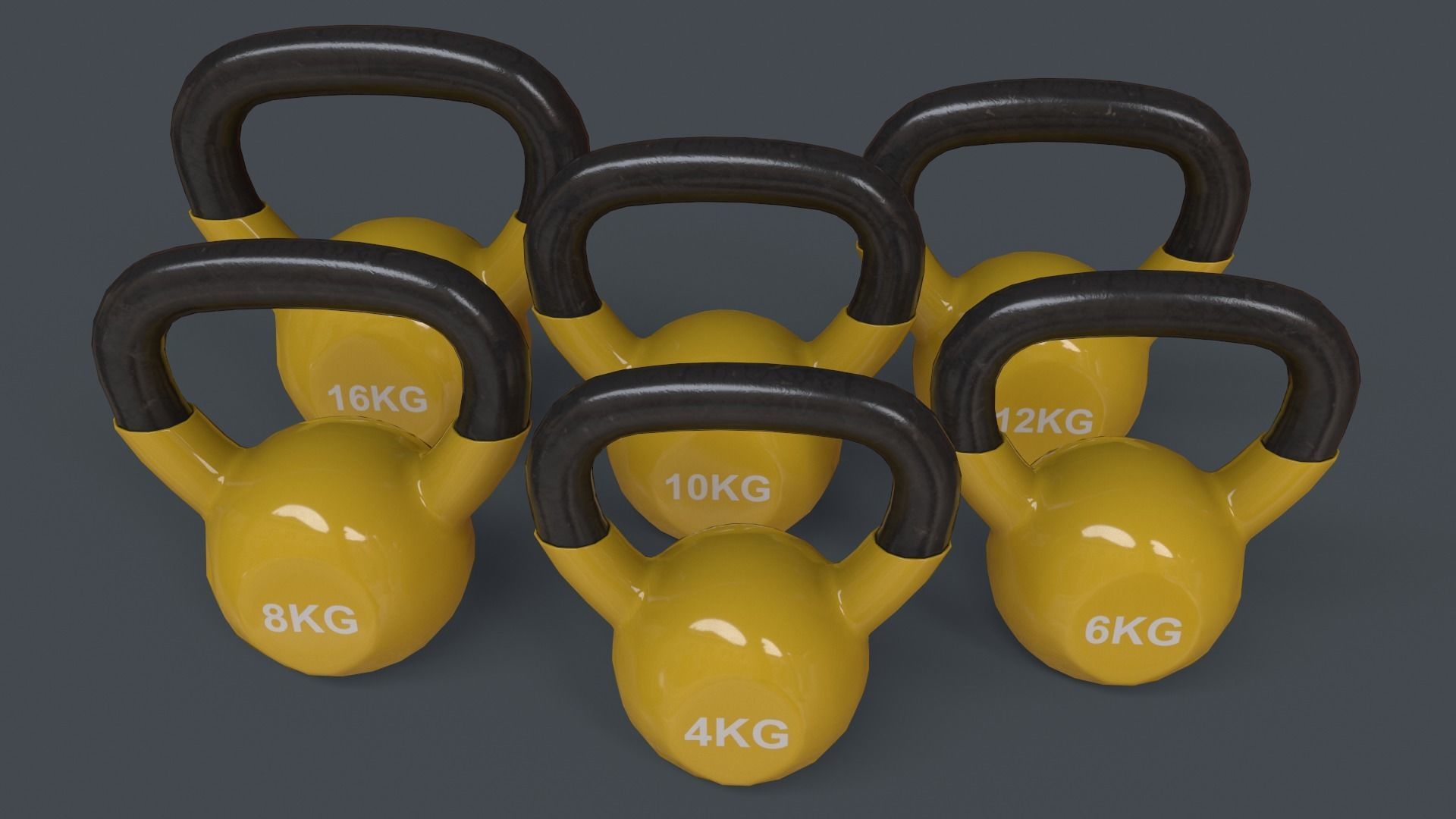 PBR 4-16KG Kettlebell V1 - Yellow Low-poly 3D model_4