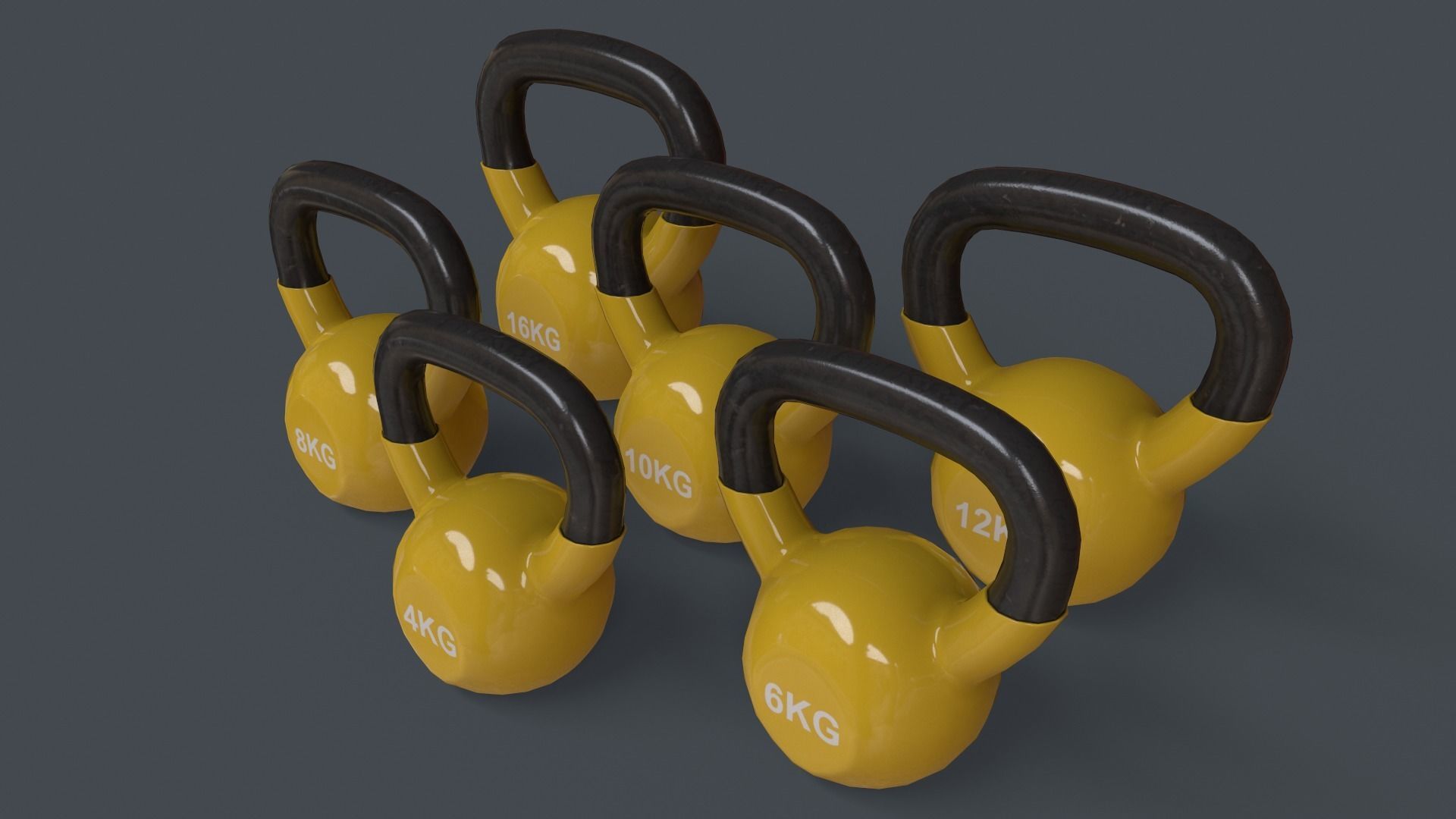 PBR 4-16KG Kettlebell V1 - Yellow Low-poly 3D model_5