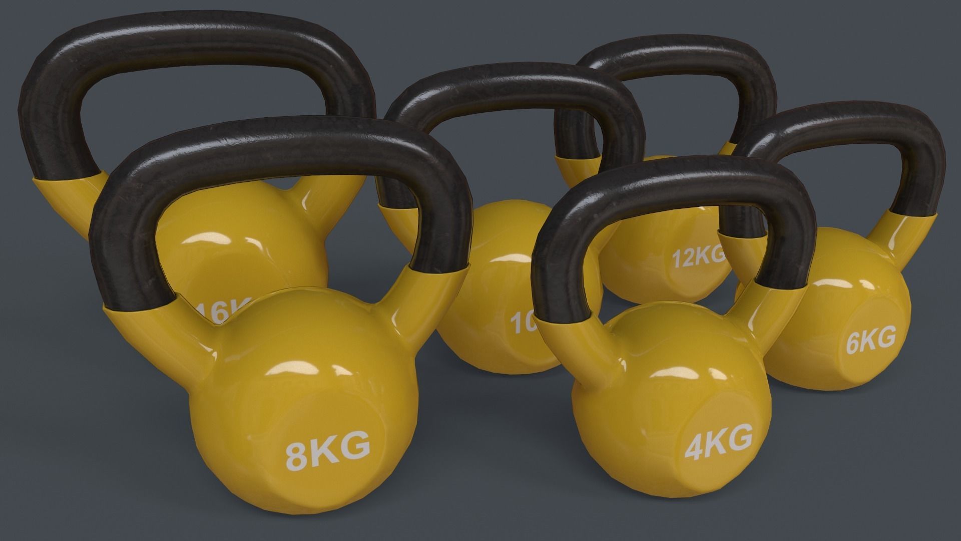 PBR 4-16KG Kettlebell V1 - Yellow Low-poly 3D model_2