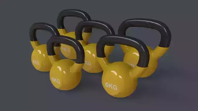PBR 4-16KG Kettlebell V1 - Yellow Low-poly 3D model